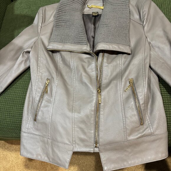IMAN Grey Leather Jacket - Pre-owned  Excellent Condition Size M - Picture 1 of 12